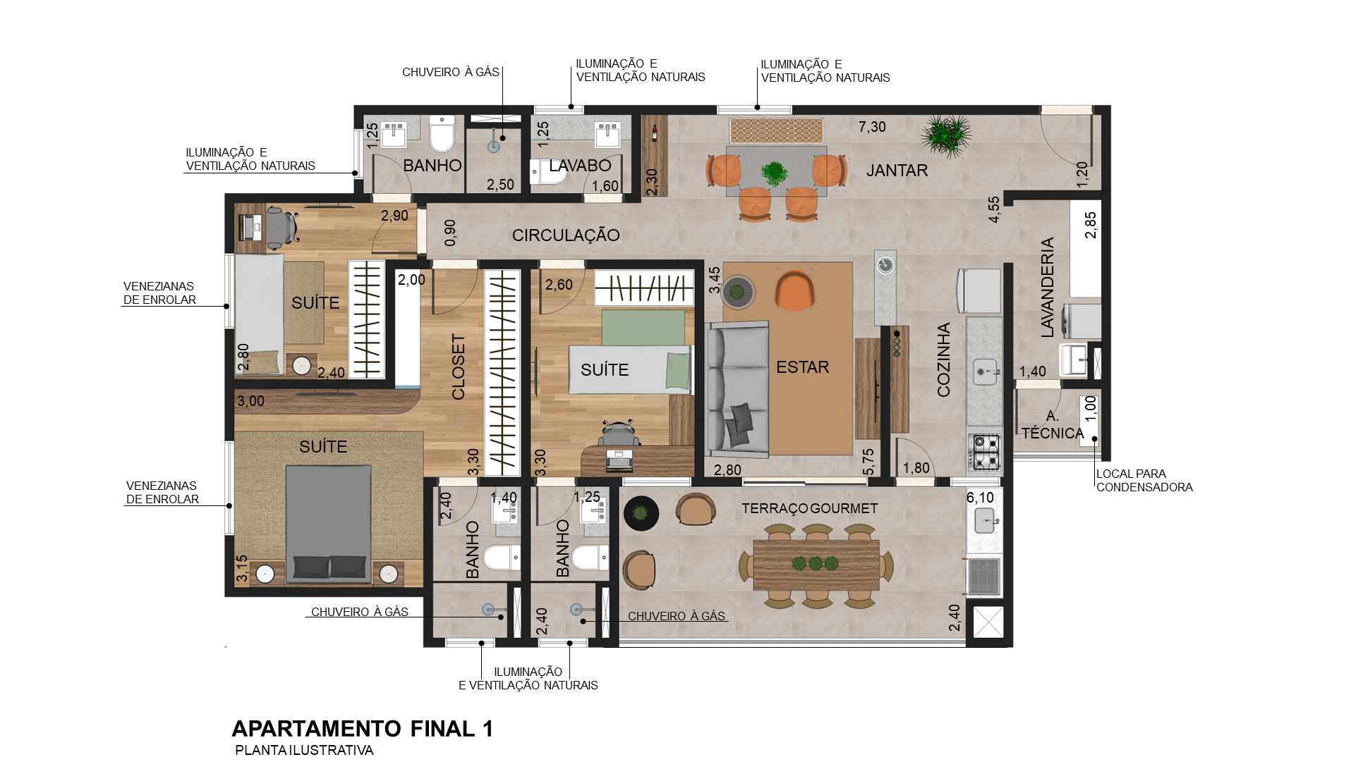 110 m² com 3 suítes