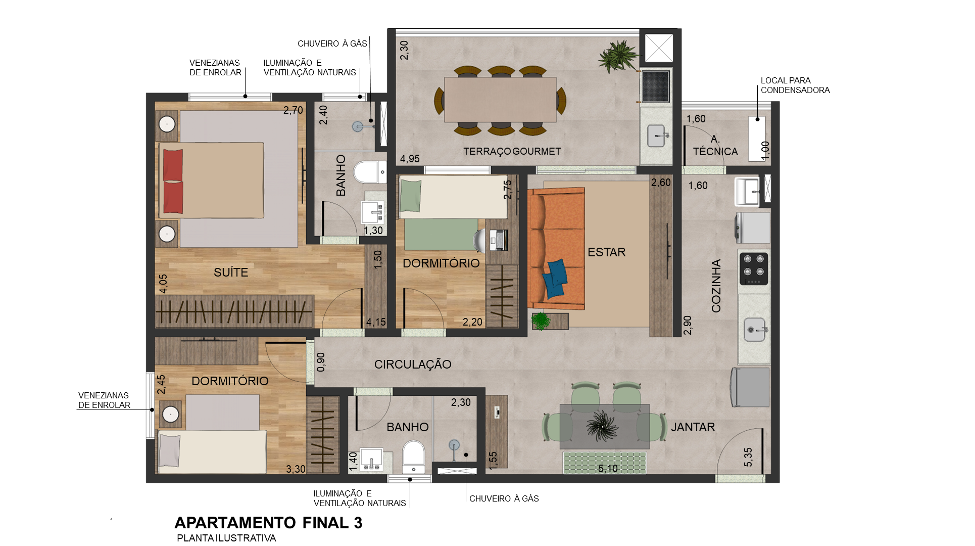 83,88 m² com 3 dormitórios (1 suíte)